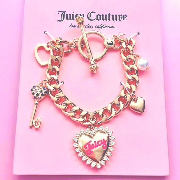 Juicy Couture Gold Heart Key Pearl Bracelet